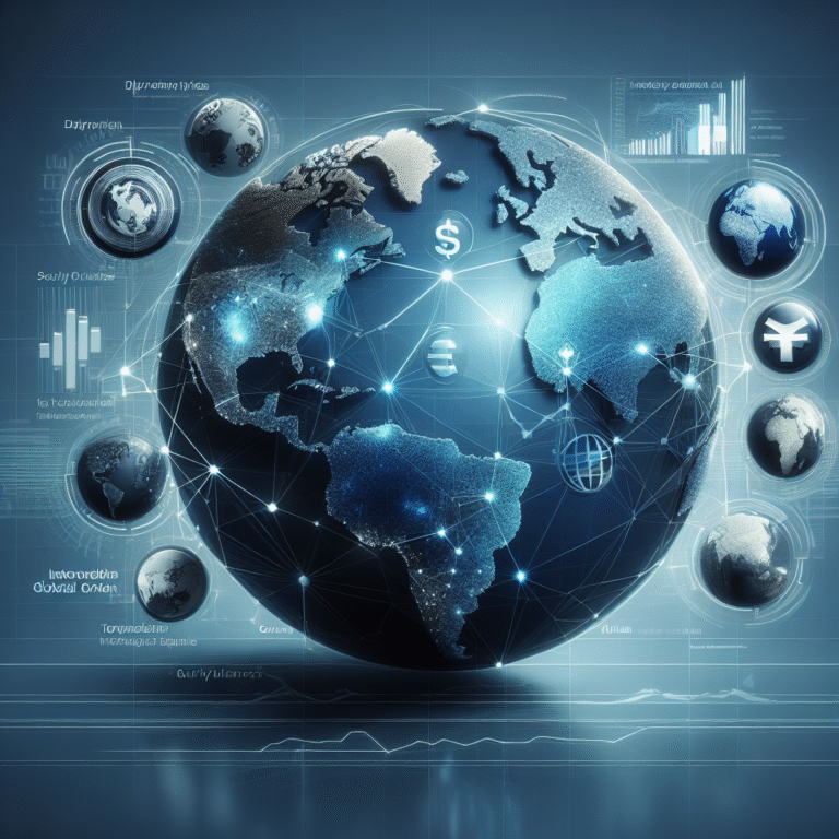 Geopolitical influences on global economy illustration.