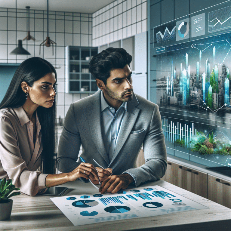Couple analyzing housing costs at kitchen table.
