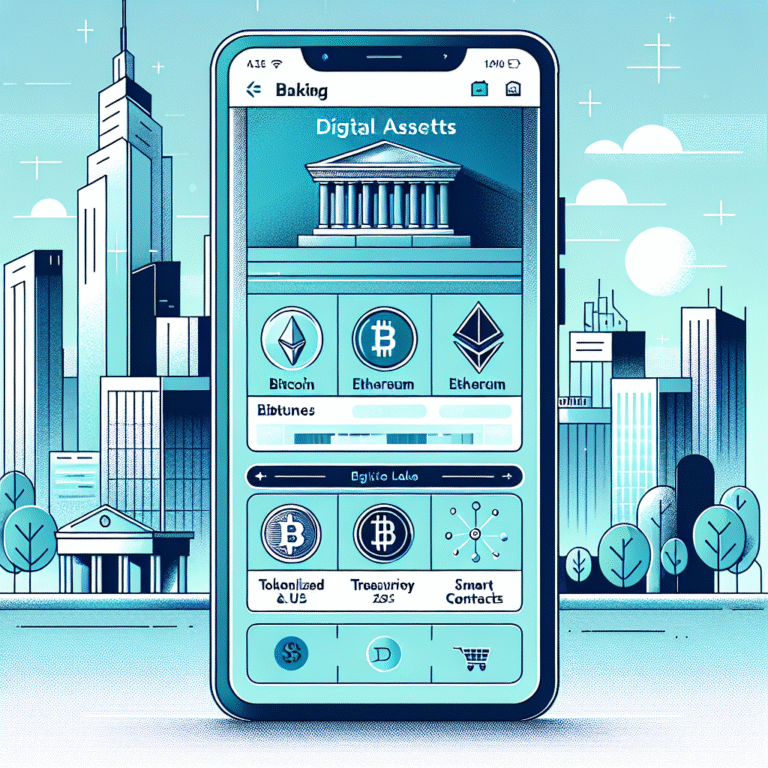 Person using a banking app with digital asset options.